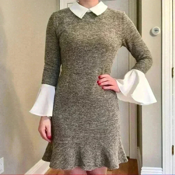 Flounce Sleeve Pephem Tweed Dress - Picture 7 of 8